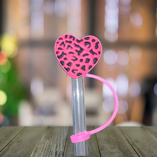 Pink Cow Heart Straw Topper
