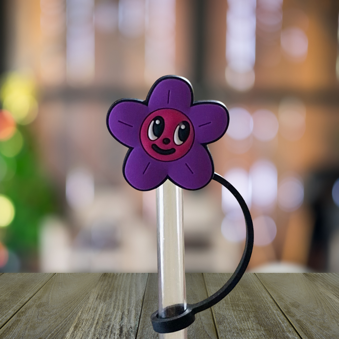 Happy Purple Flower Straw Topper