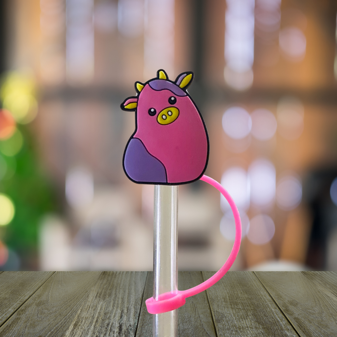 Hey There Pink Cow Straw Topper