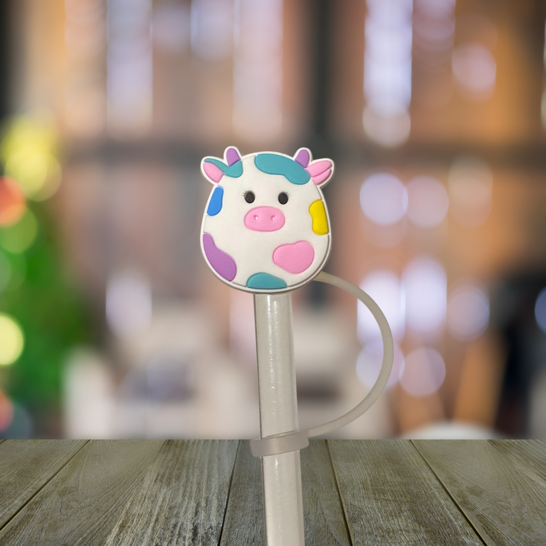 Round Colorful Cow Straw Topper