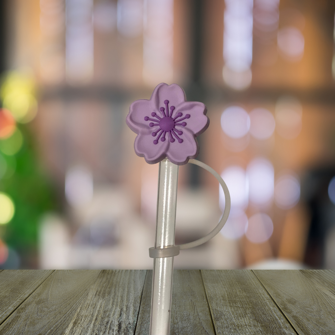 Purple Flower Straw Topper