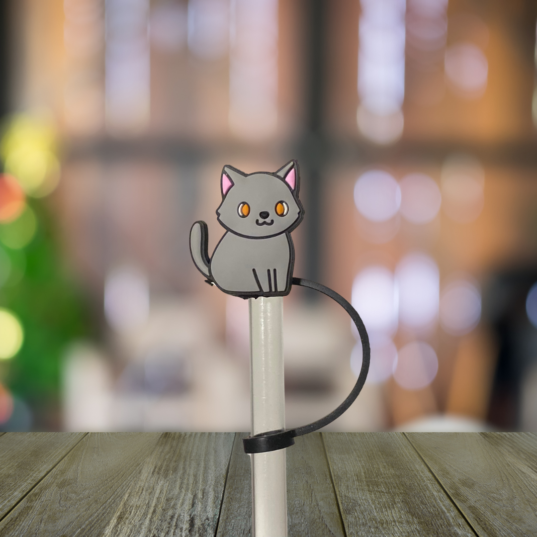 Gray Cat Straw Topper