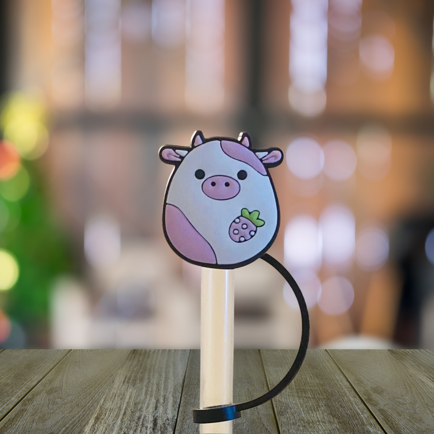Round Strawberry Cow Straw Topper