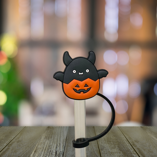 Round Pumpkin Bat Straw Topper