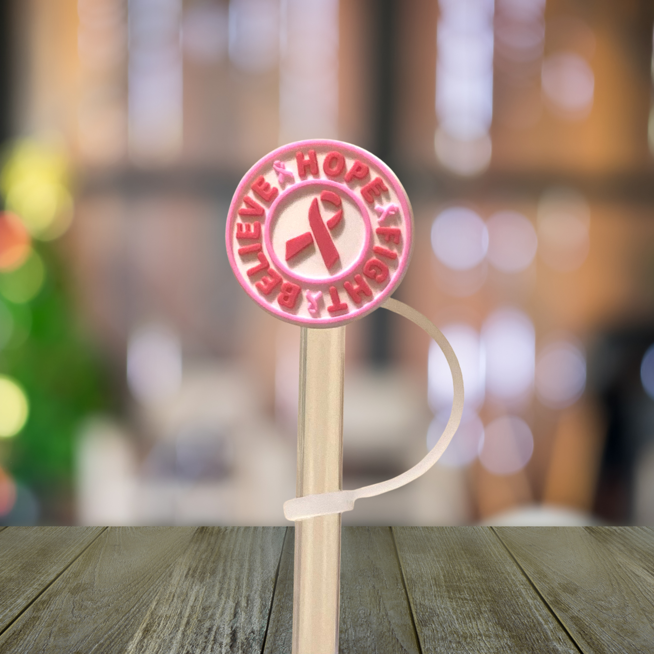 Pink Ribbon Straw Topper
