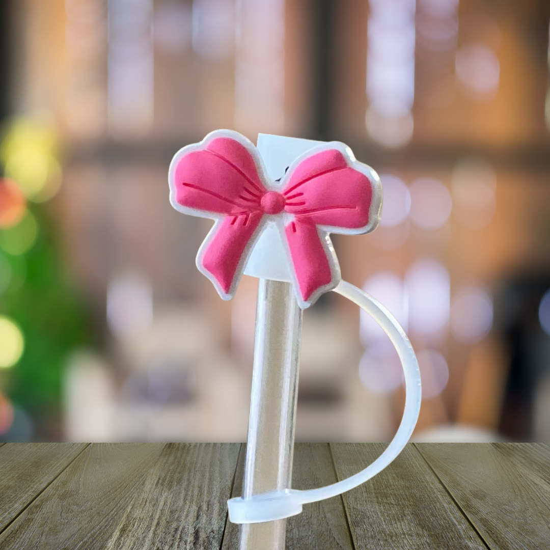 Pink Bow Straw Topper
