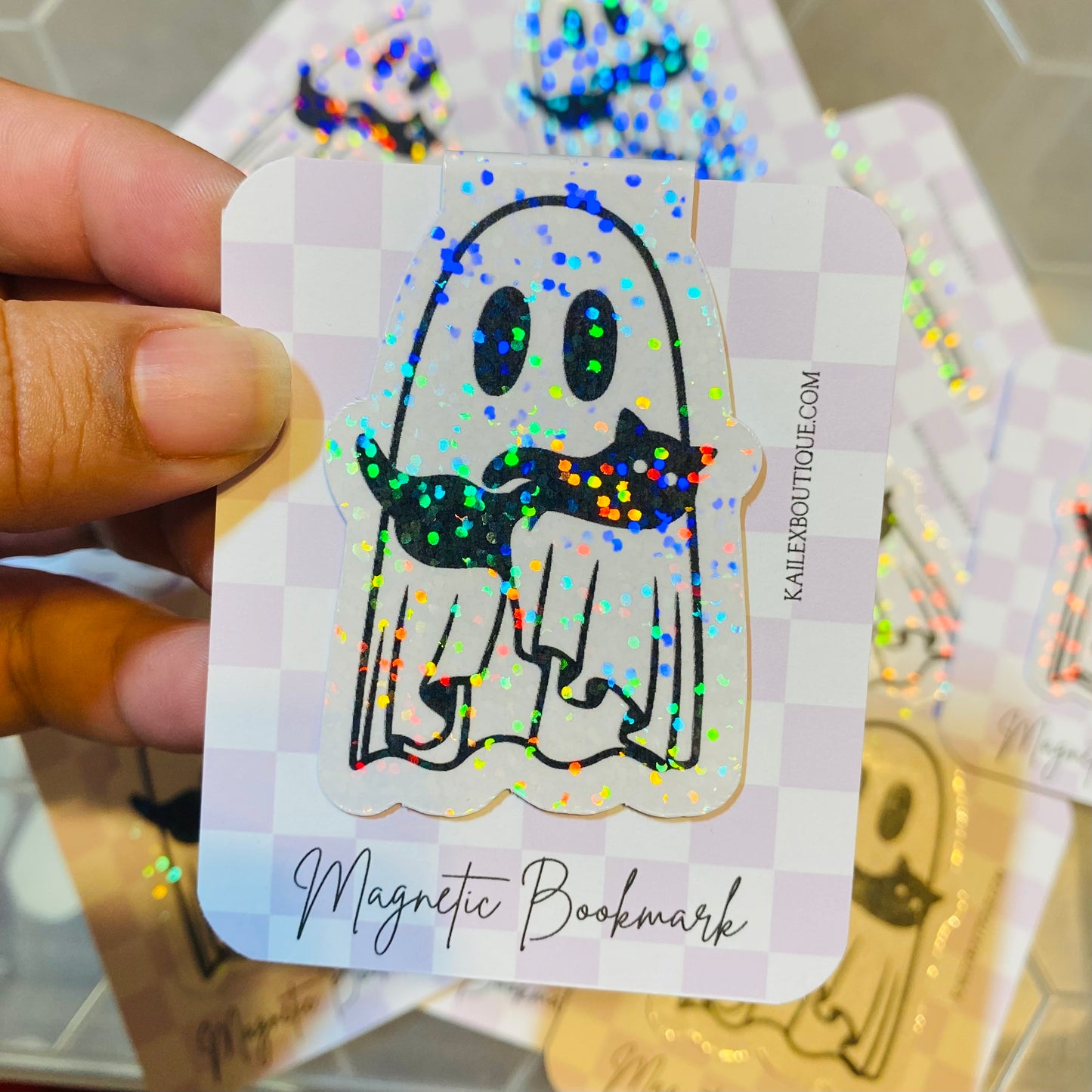 Ghosty Loves His Kitty Holographic Magnetic Bookmark