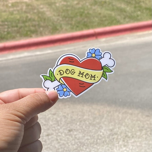 Dog Mom Heart Tattoo 3" Dog Sticker