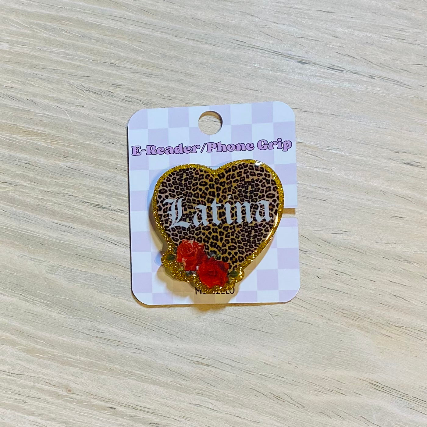 Latina Leopard Heart E-Reader, Phone Grip for all Devices - Magnetic or Adhesive