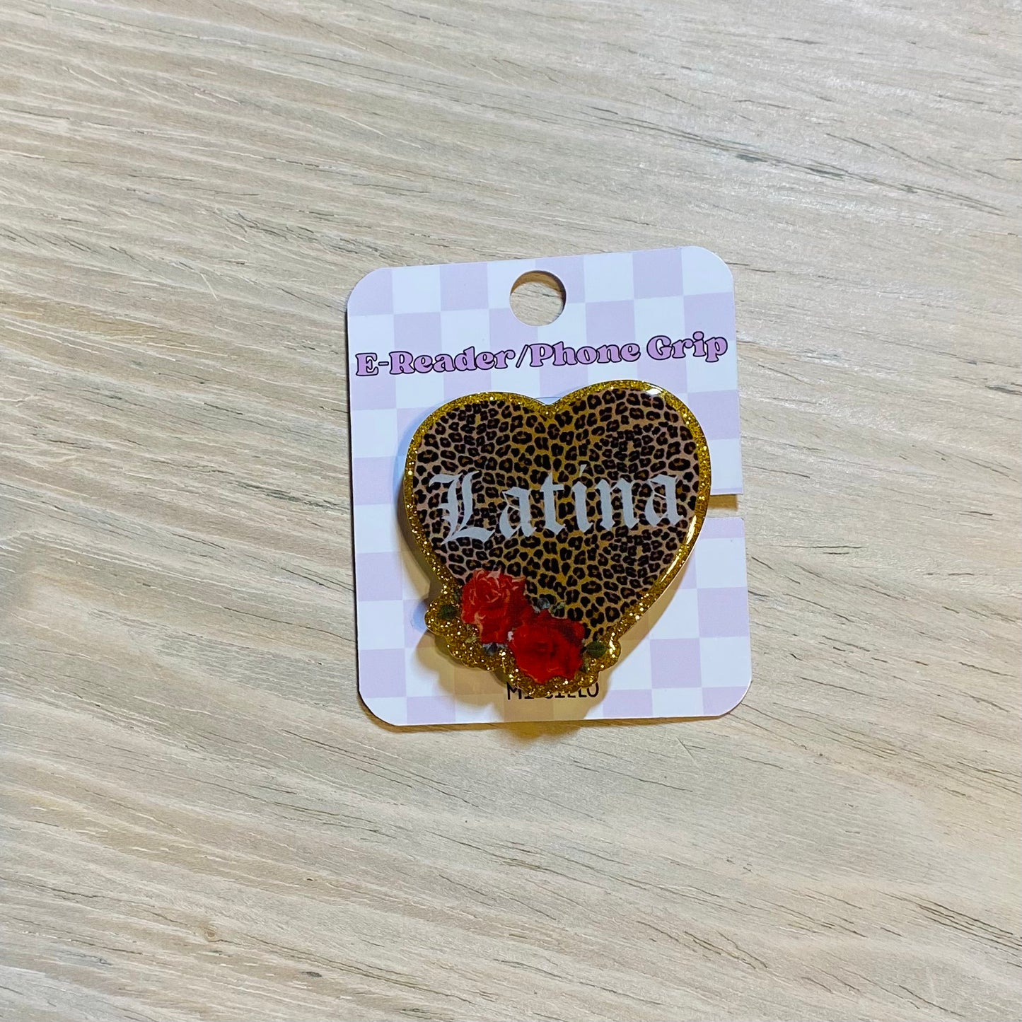 Latina Leopard Heart E-Reader, Phone Grip for all Devices - Magnetic or Adhesive