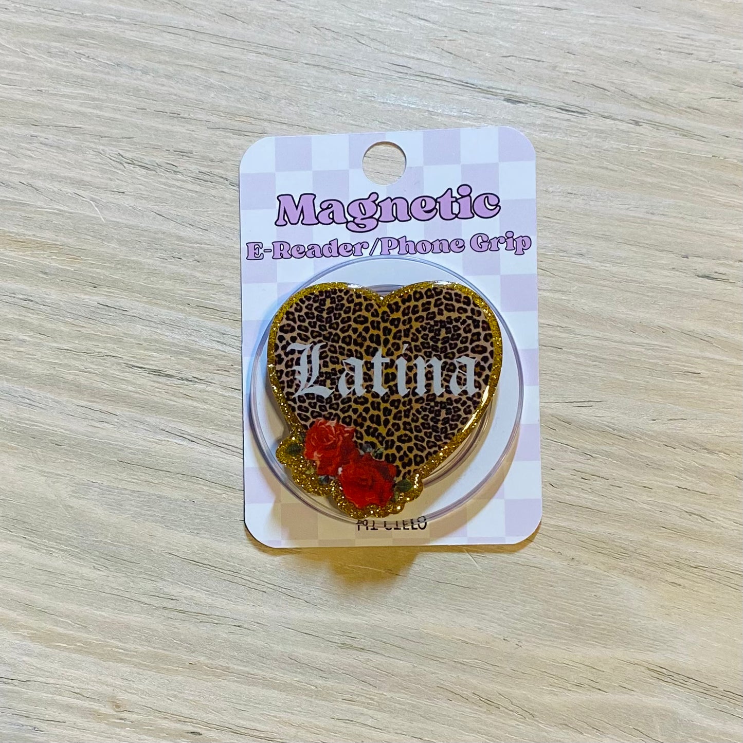 Latina Leopard Heart E-Reader, Phone Grip for all Devices - Magnetic or Adhesive