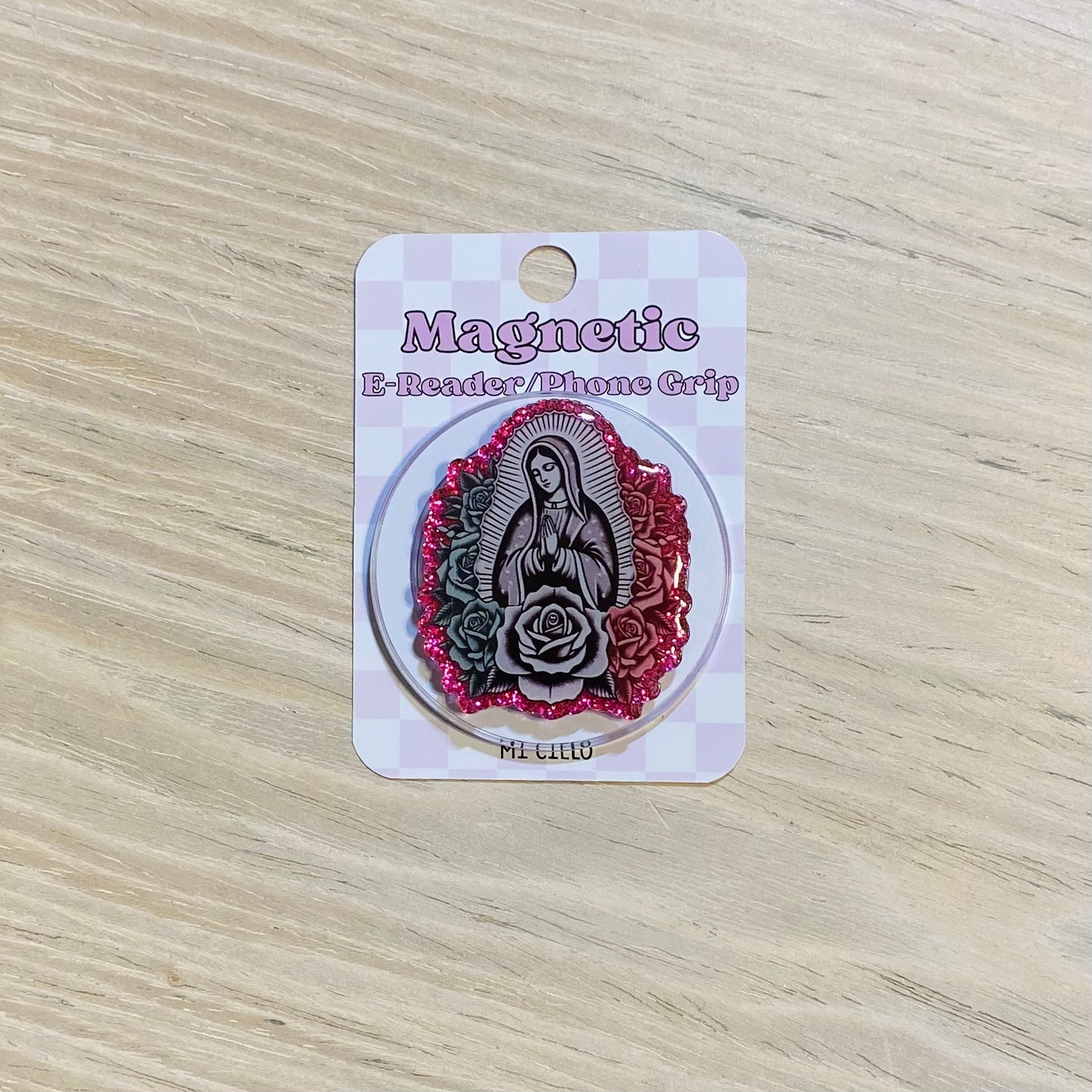 Virgen Rose E-Reader, Phone Grip for all Devices - Magnetic or Adhesive