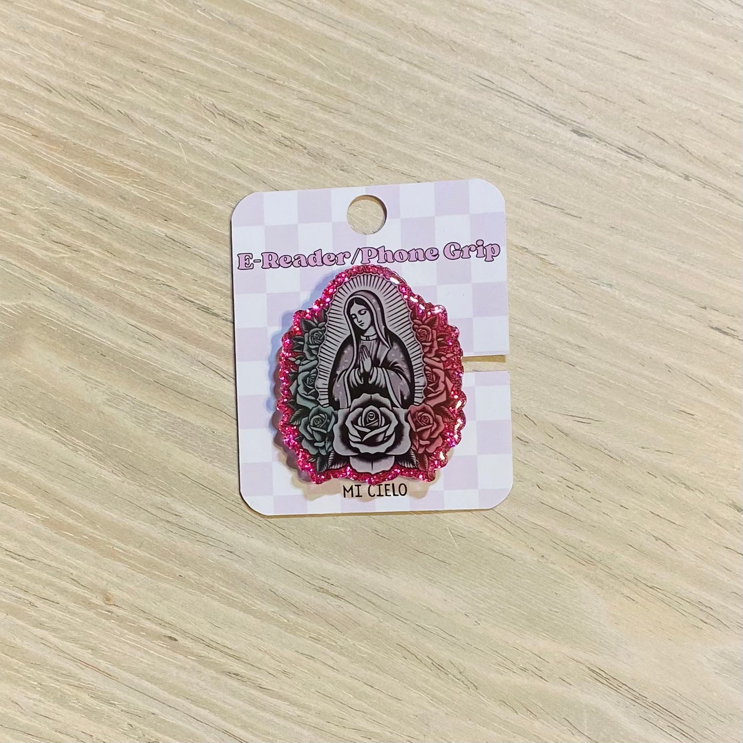 Virgen Rose E-Reader, Phone Grip for all Devices - Magnetic or Adhesive