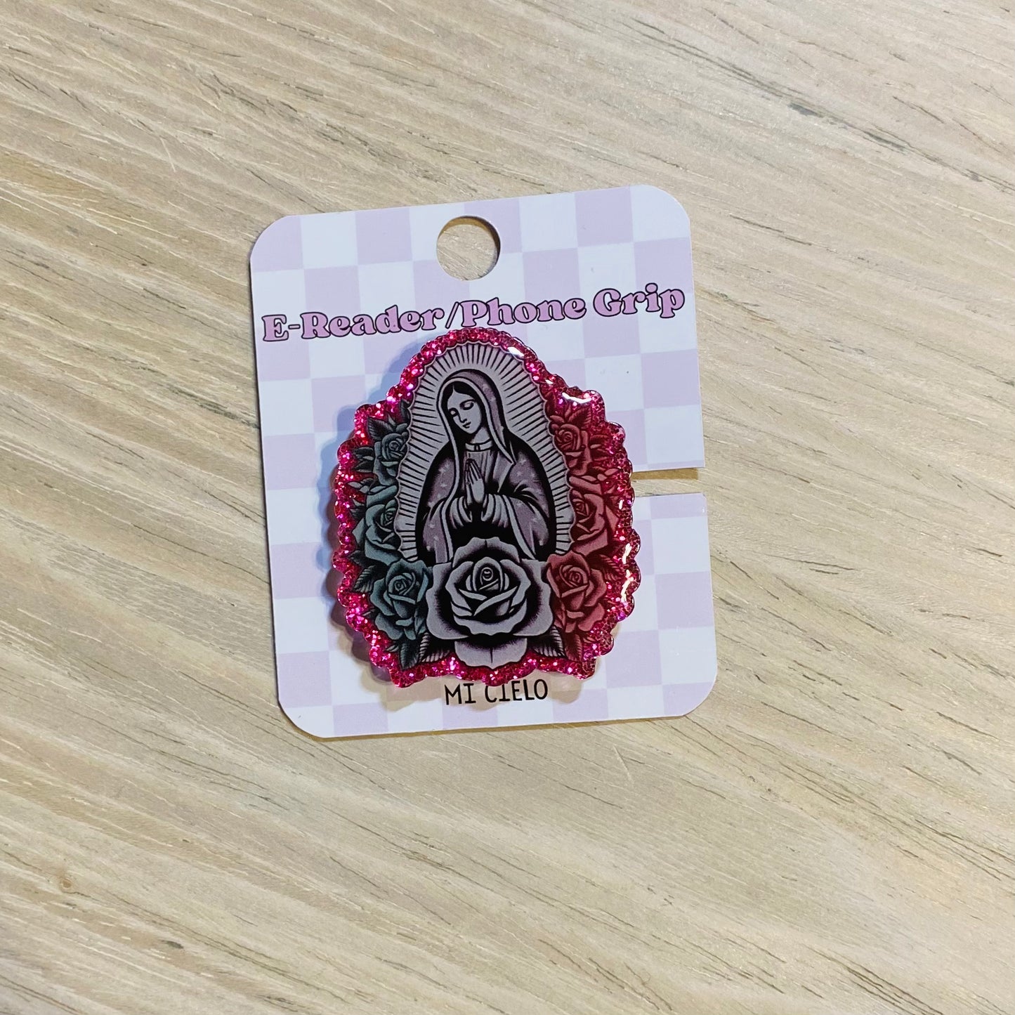 Virgen Rose E-Reader, Phone Grip for all Devices - Magnetic or Adhesive