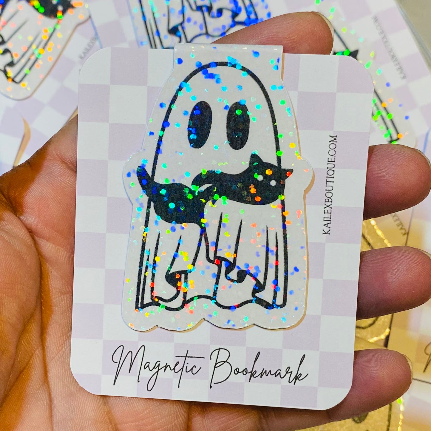 Ghosty Loves His Kitty Holographic Magnetic Bookmark