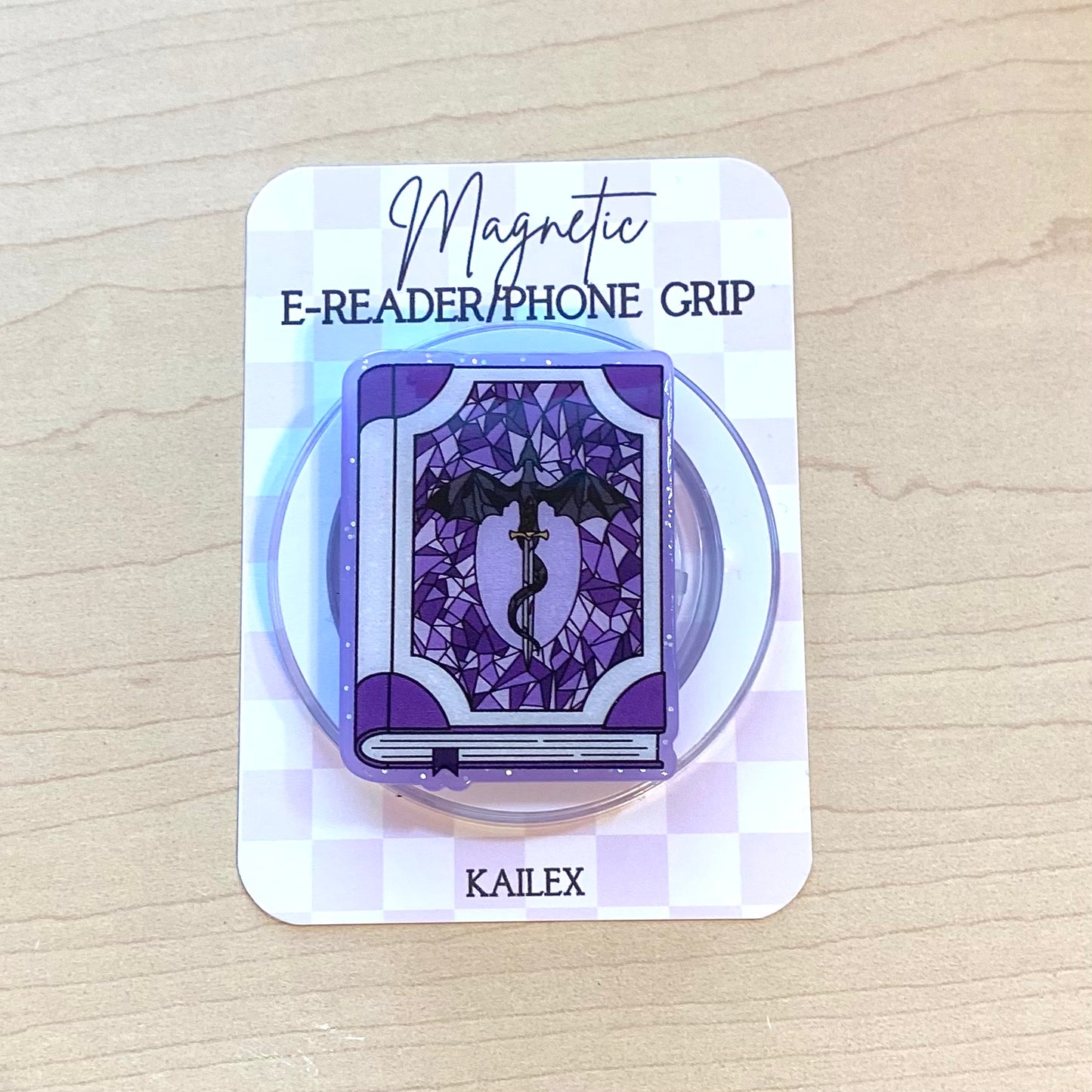 Purple Dragon Book E-Reader, Phone Grip for all Devices - Magnetic or Adhesive