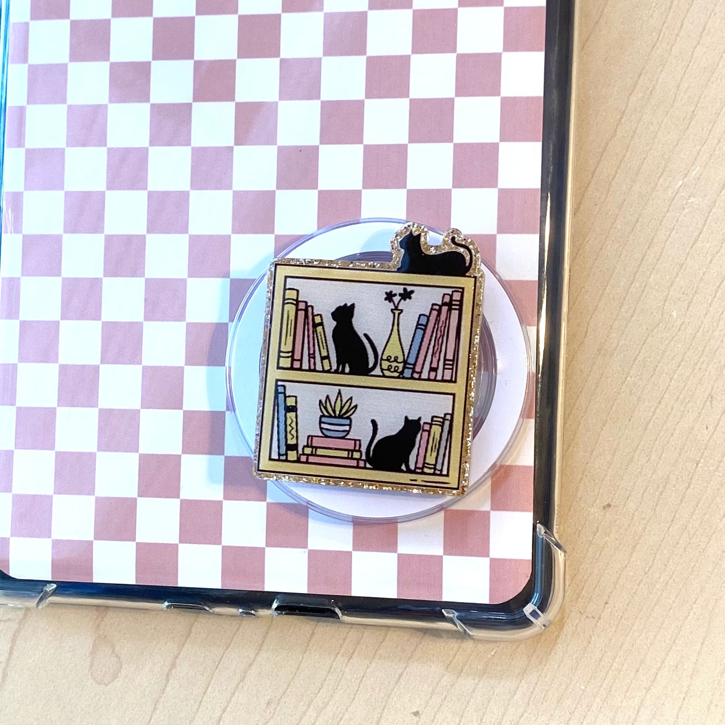 Kitty Bookshelf E-Reader, Phone Grip for all Devices - Magnetic or Adhesive