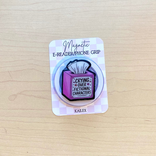 Crying Over Fictional Characters E-Reader, Phone Grip for all Devices - Magnetic or Adhesive