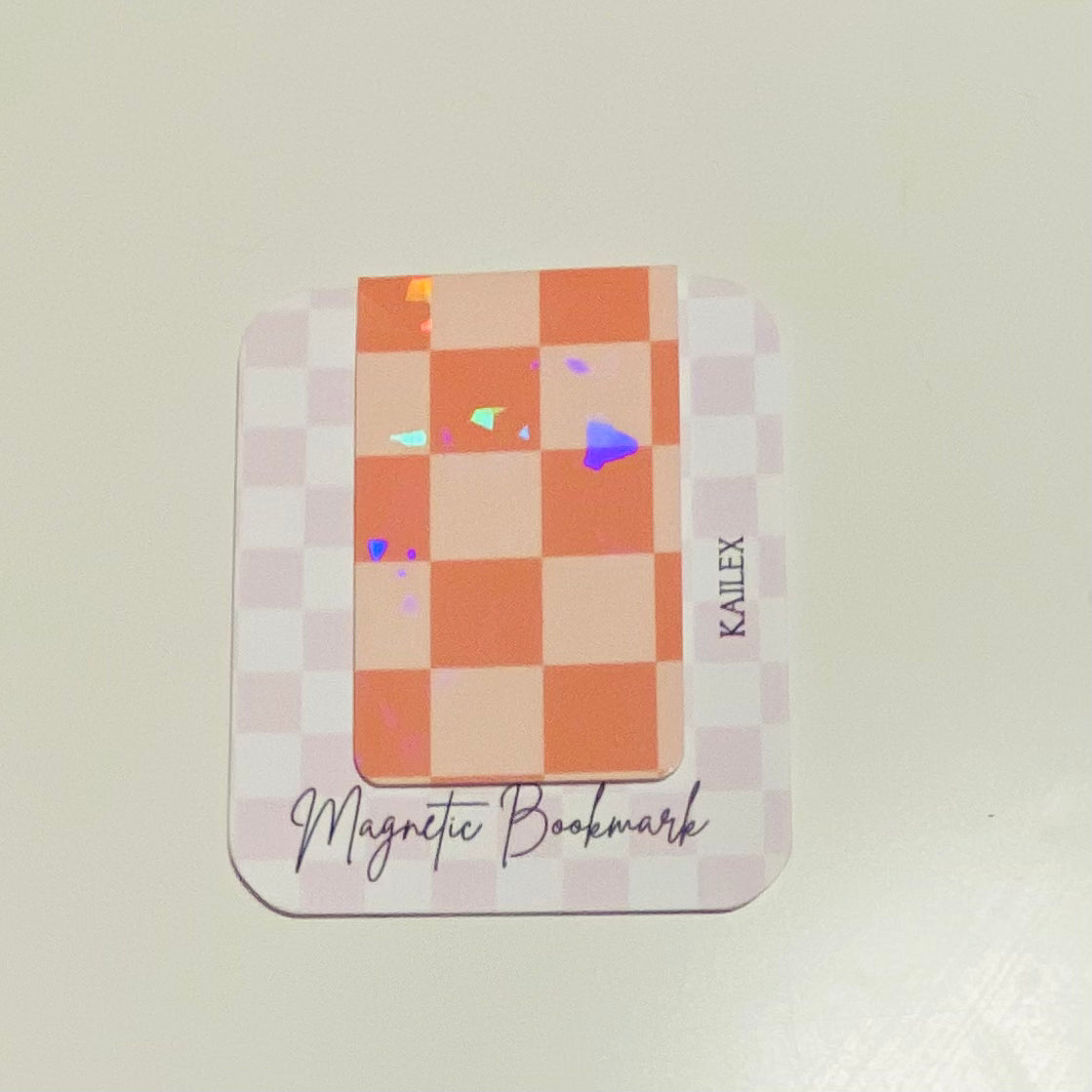 Pink Checkered Holographic Magnetic Bookmark