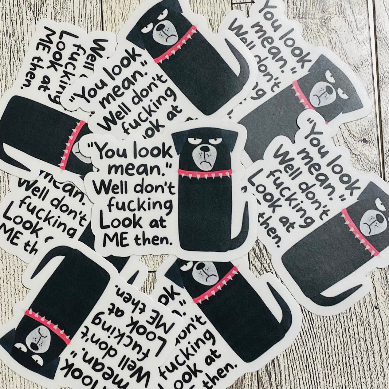 You look mean. Well don't fucking look at me then dog Sticker