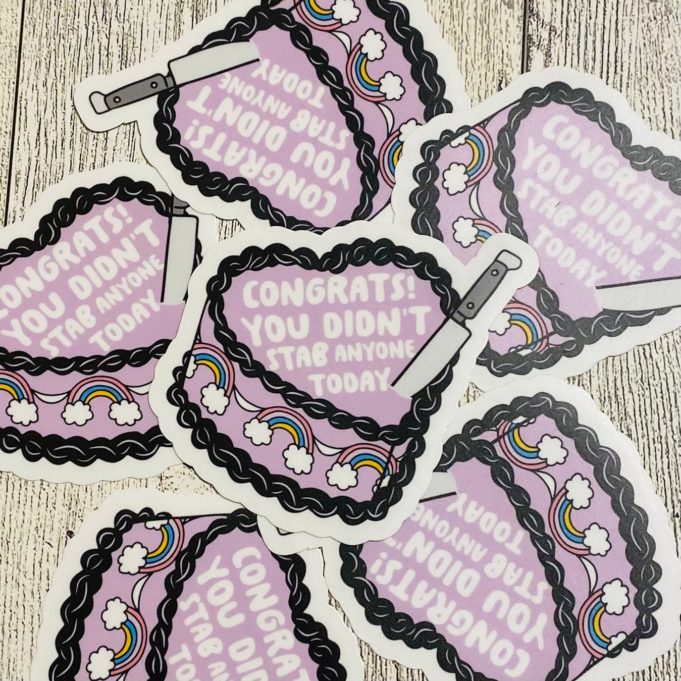 Congrats! You didn't stab anyone today purple cake Sticker