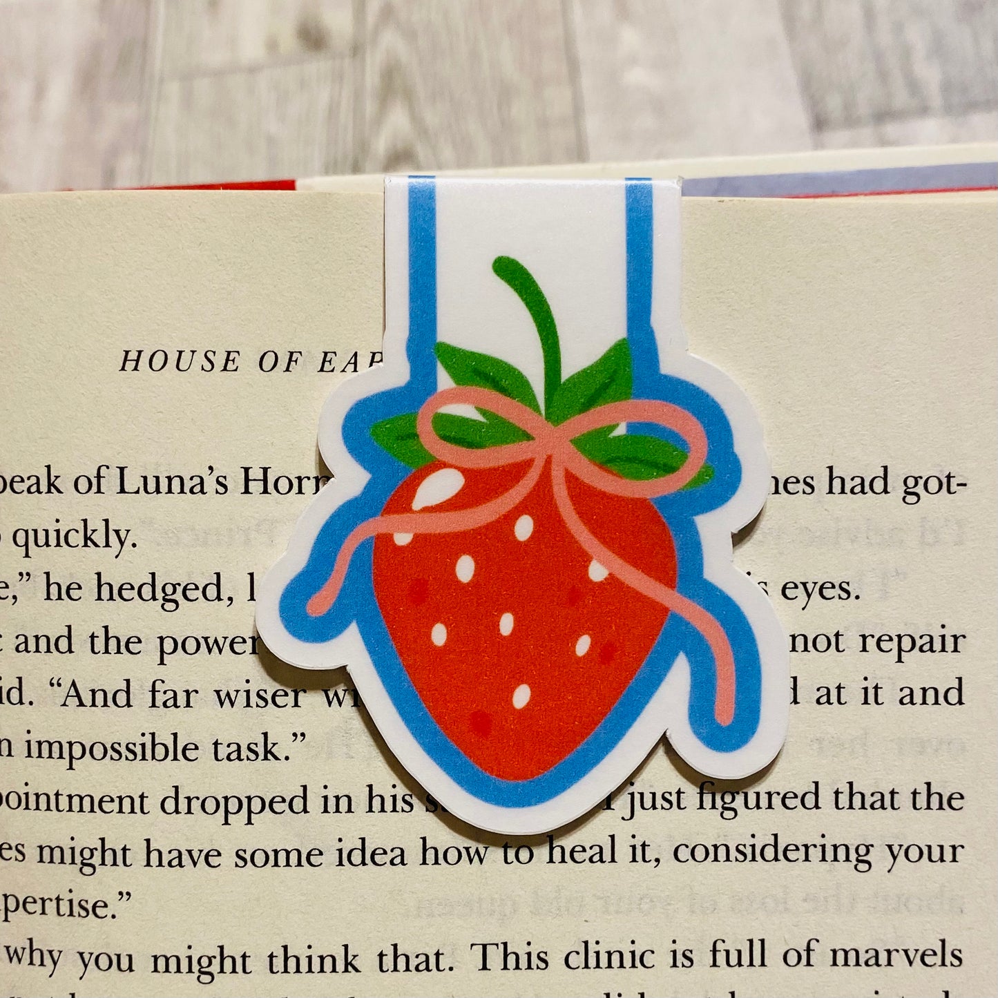 Blue strawberry with Pink Bow Magnetic Bookmark