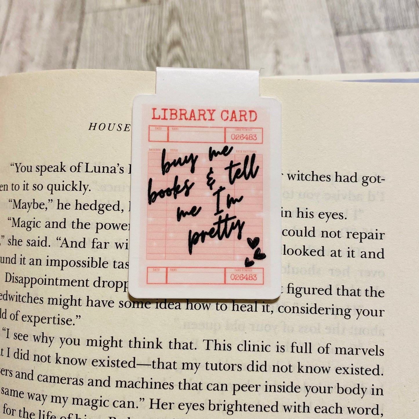 Buy me books and tell me I'm pretty pink library card Magnetic Bookmark