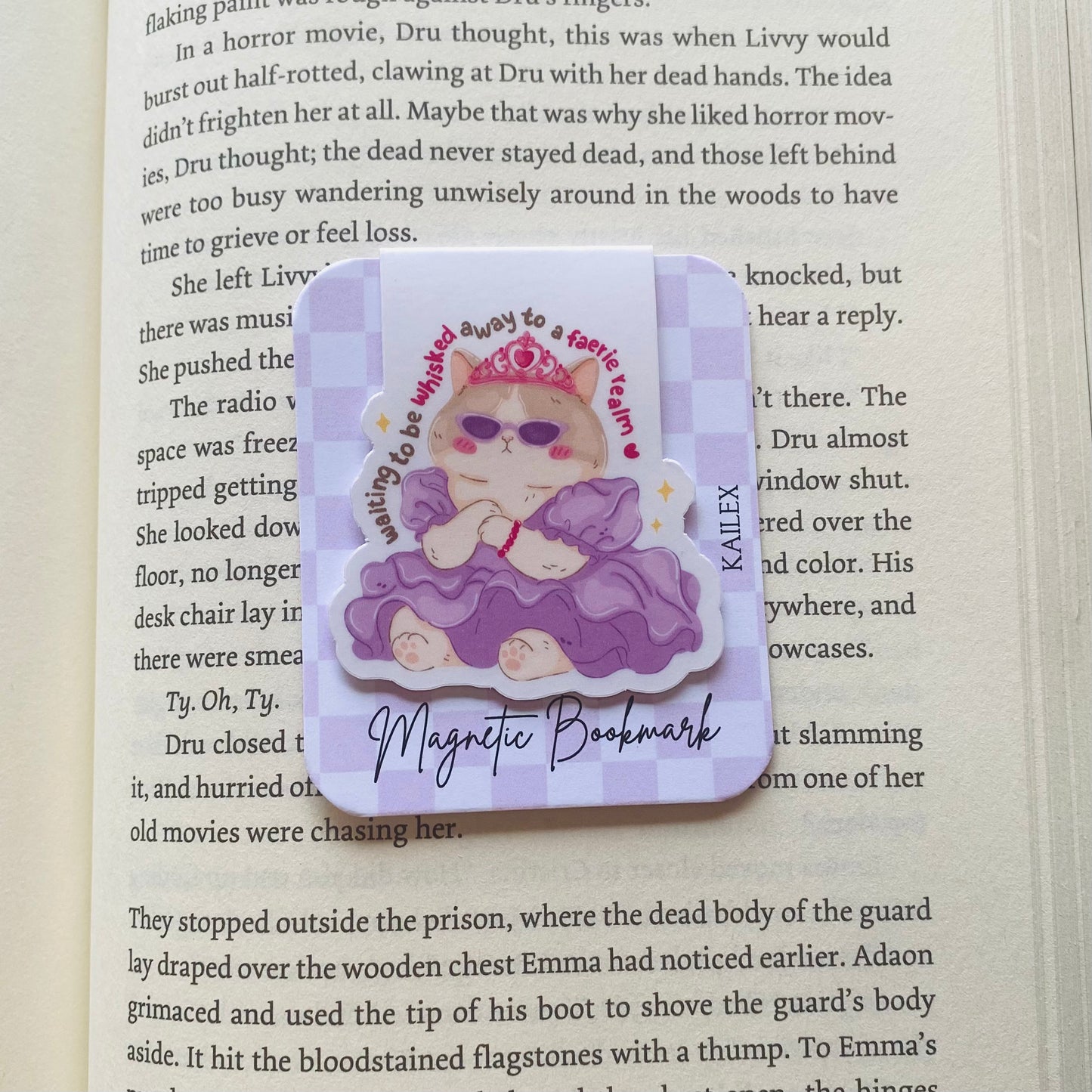 Waiting to be whisked away to a faerie realm princess cat in purple dress Magnetic Bookmark