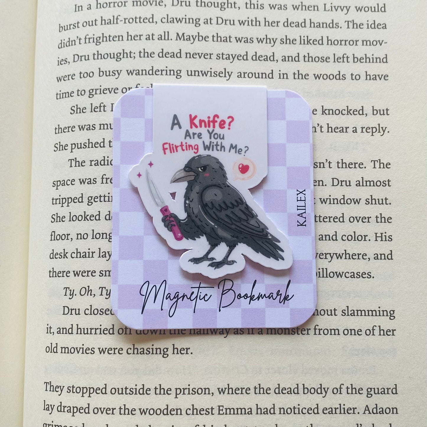 A Knife? Are you flirting with me? crow with knife Magnetic Bookmark