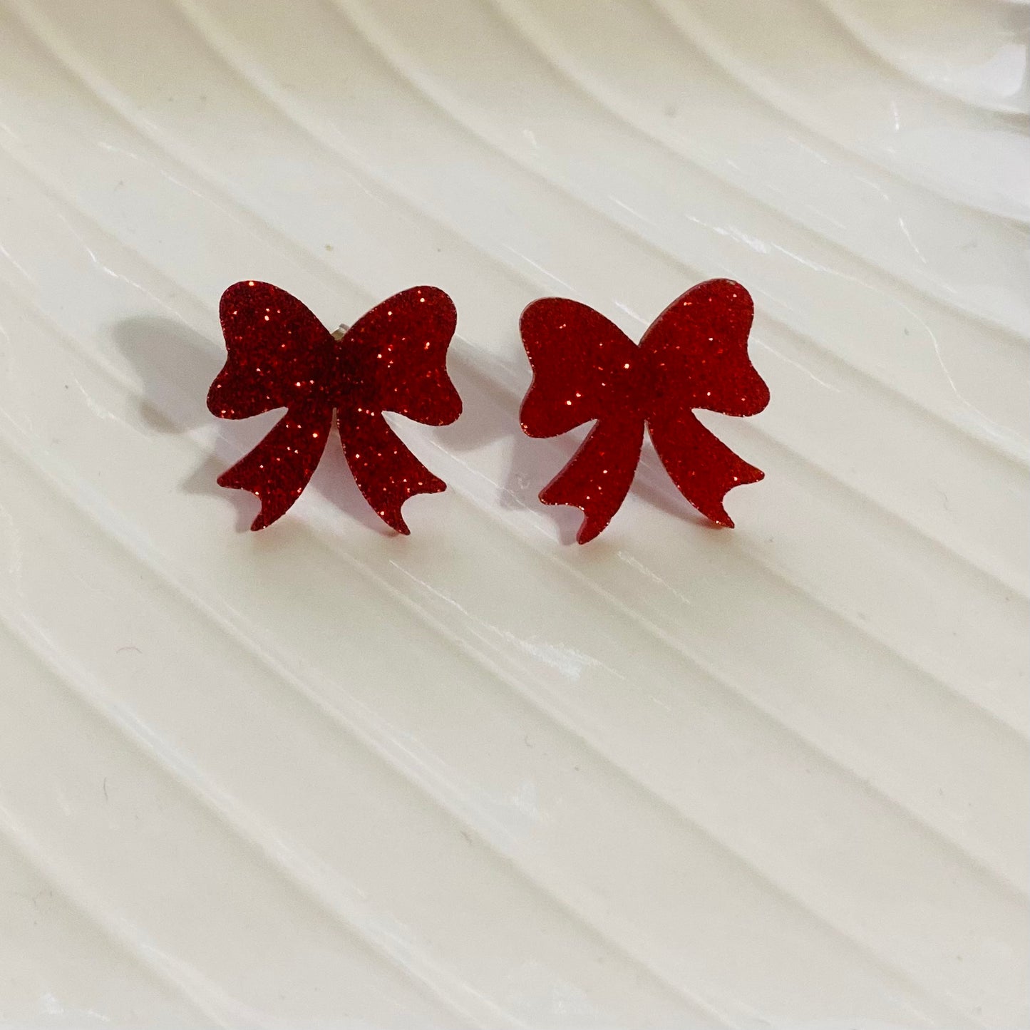 Red Bow Earring Studs