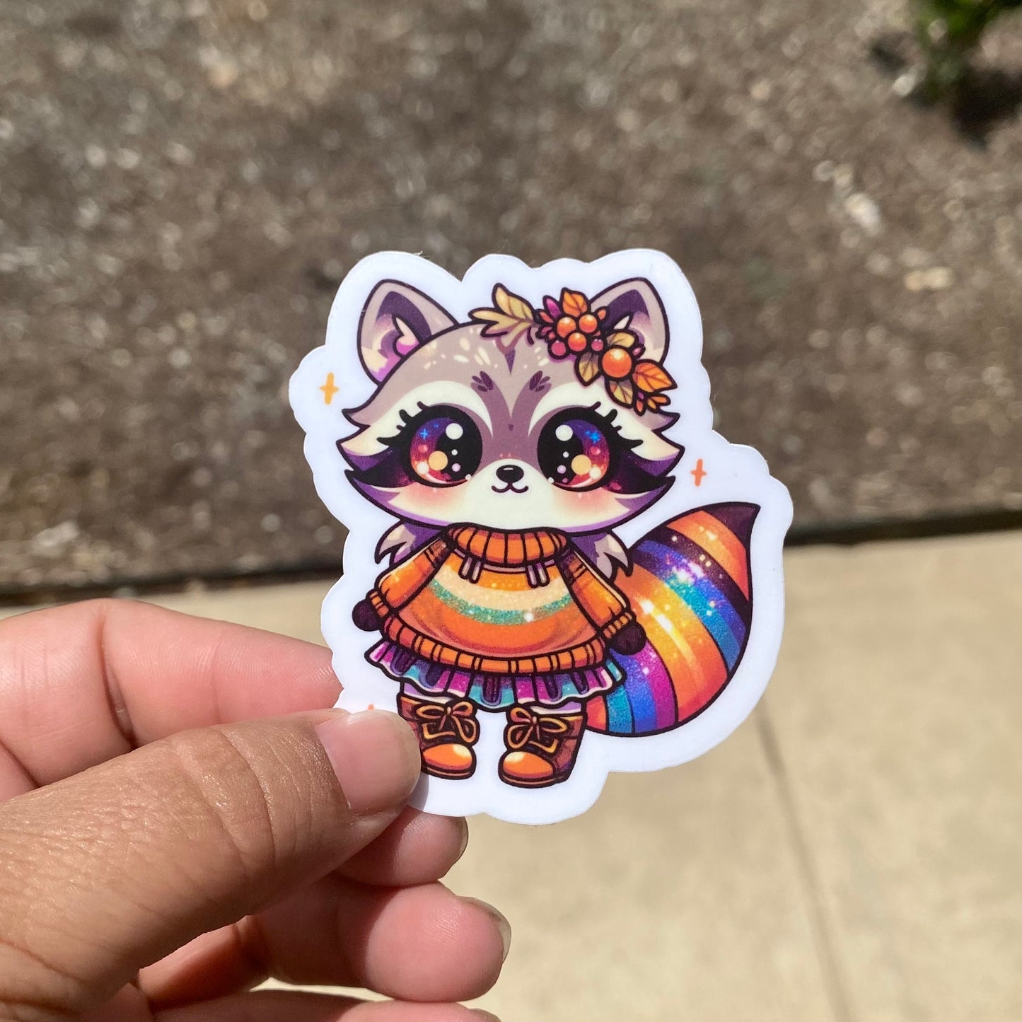 Cozy & Cute Fall Raccoon 3" Sticker