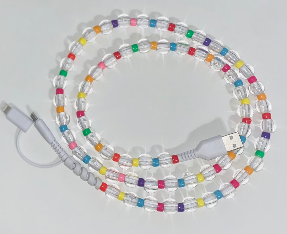 Multi Color Beaded Dual Charging Cord