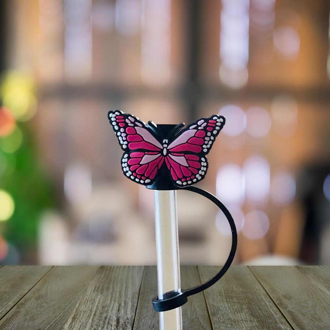 Pink Butterfly Straw Topper