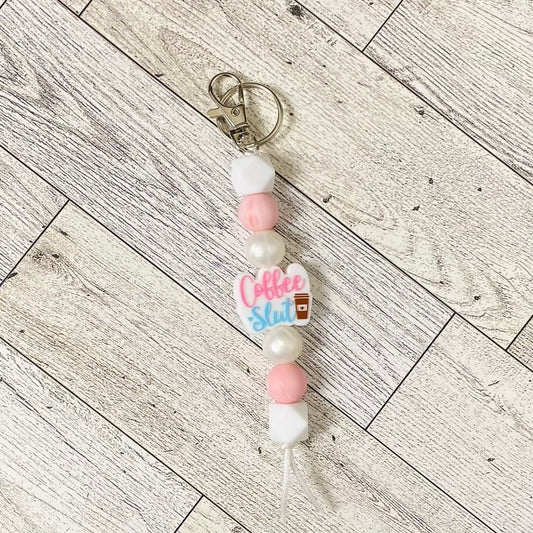 Pink Coffee Slut Long Keychain