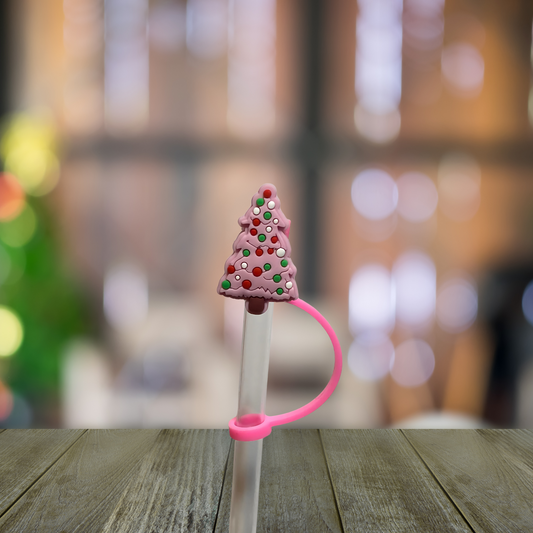 Pink Christmas Tree Straw Topper