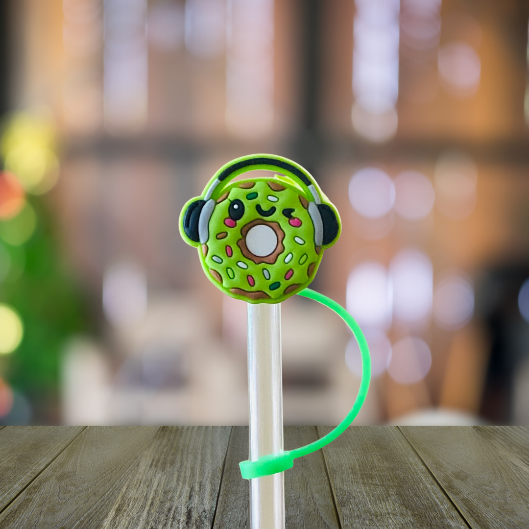 Green Donut Straw Topper