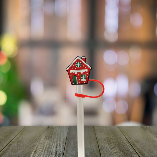 Red Christmas House Straw Topper