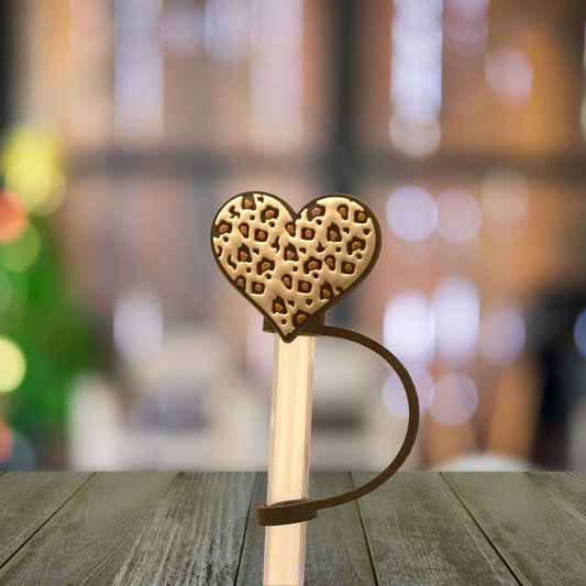 Leopard Heart Straw Topper