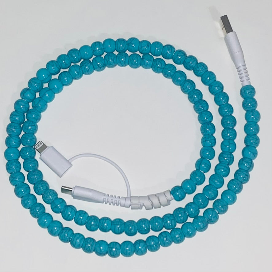 Turquoise Beaded Dual Charging Cord