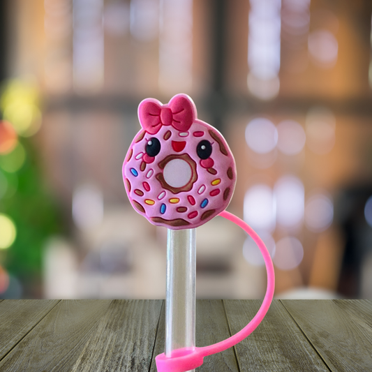 Pink Donut Straw Topper