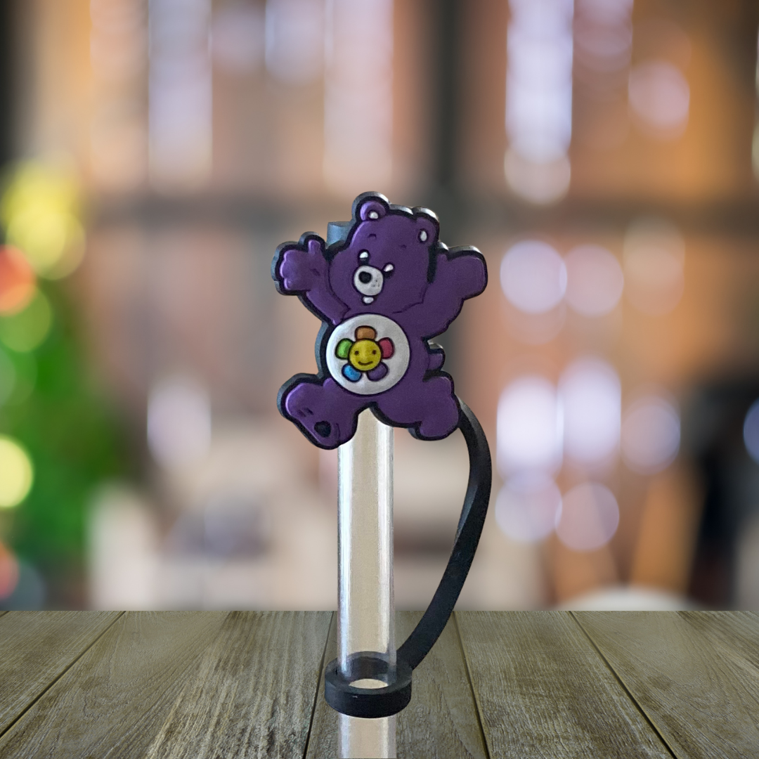 Purple Flower Bear Straw Topper