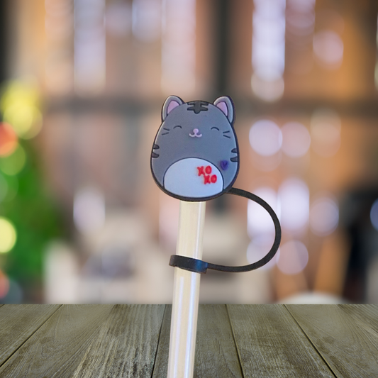 Round Gray Kitty Straw Topper