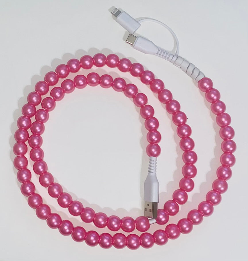 Pearl Pink Beaded Dual Charging Cord