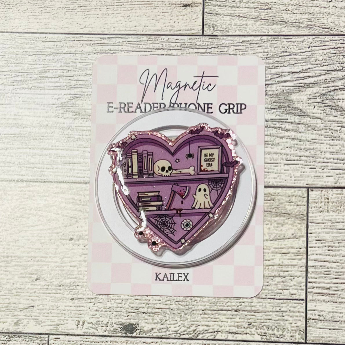 Purple In my Ghost Era Heart Bookshelf - E-Reader, Phone, Kindle Grip for all Devices Magnetic Grip