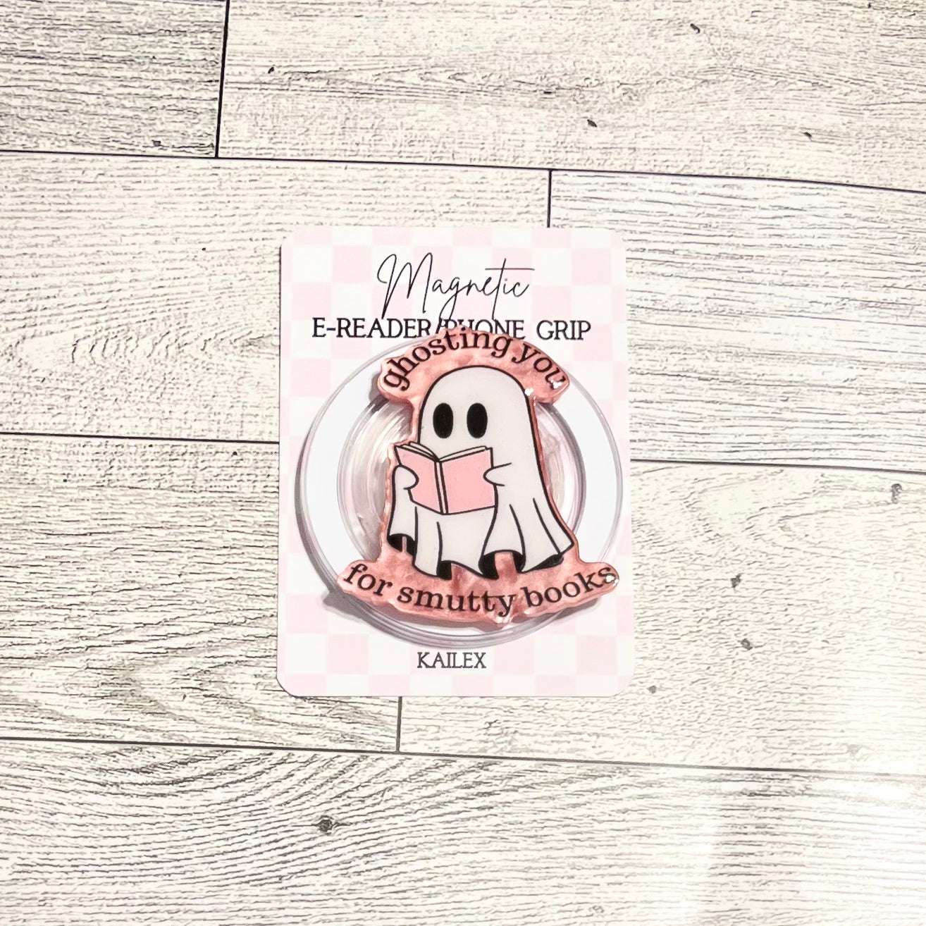 Ghosting you for Smutty Books Ghost reading pink book- E-Reader, Phone, Kindle Grip for all Devices Magnetic Grip