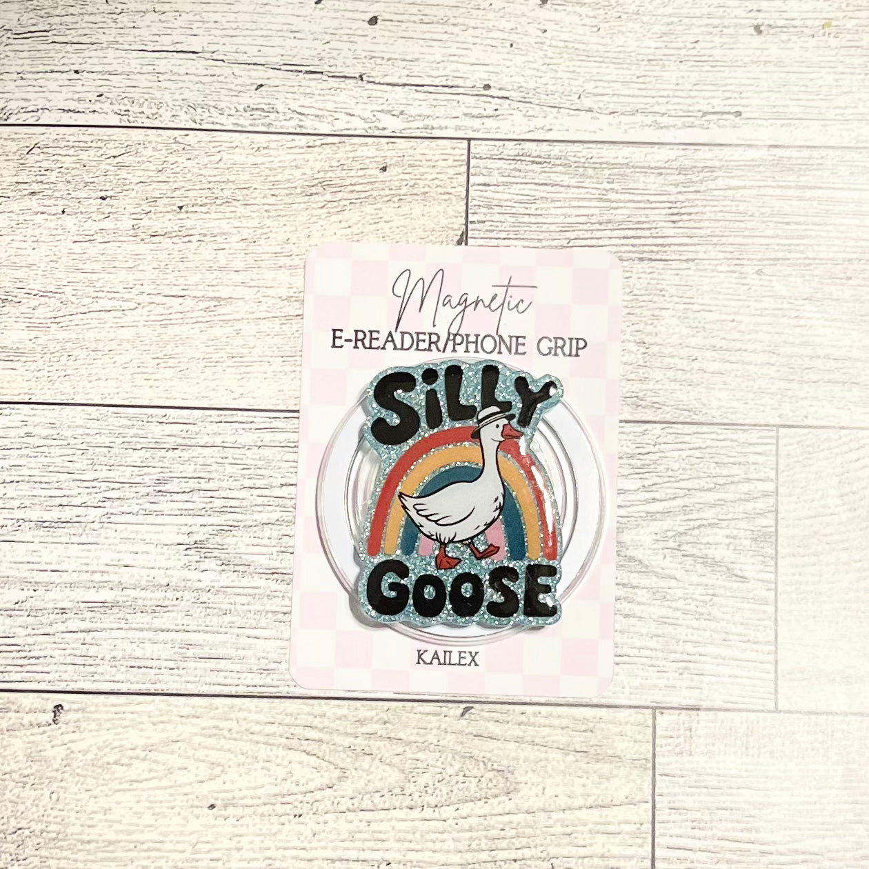 Silly Goose with rainbow- E-Reader, Phone, Kindle Grip for all Devices Magnetic Grip