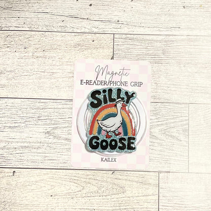 Silly Goose with rainbow- E-Reader, Phone, Kindle Grip for all Devices Magnetic Grip