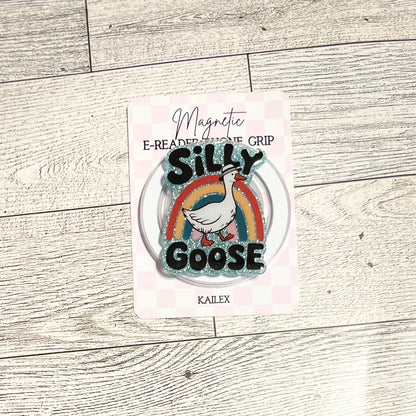 Silly Goose with rainbow- E-Reader, Phone, Kindle Grip for all Devices Magnetic Grip