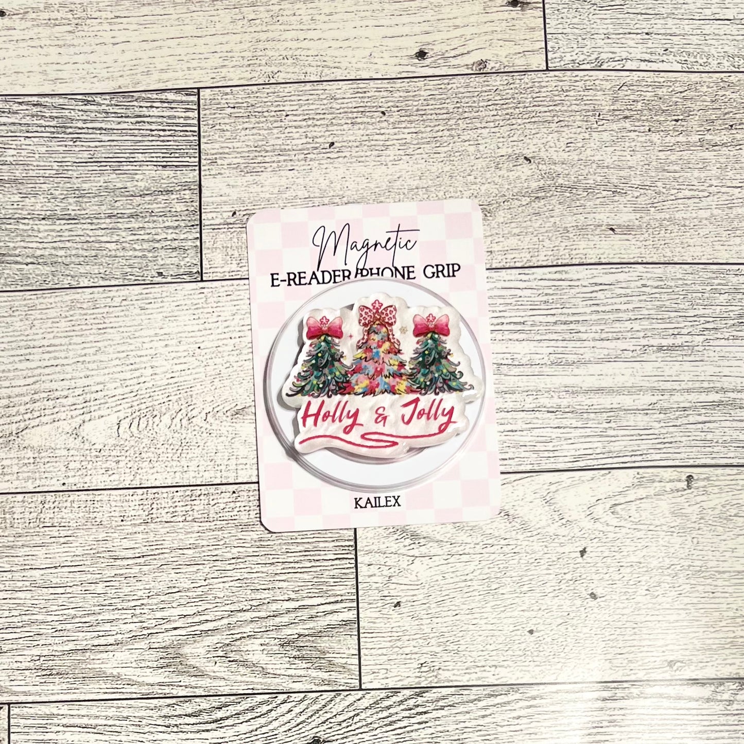 Holly & Jolly Christmas Trees - E-Reader, Phone, Kindle Grip for all Devices Magnetic Grip
