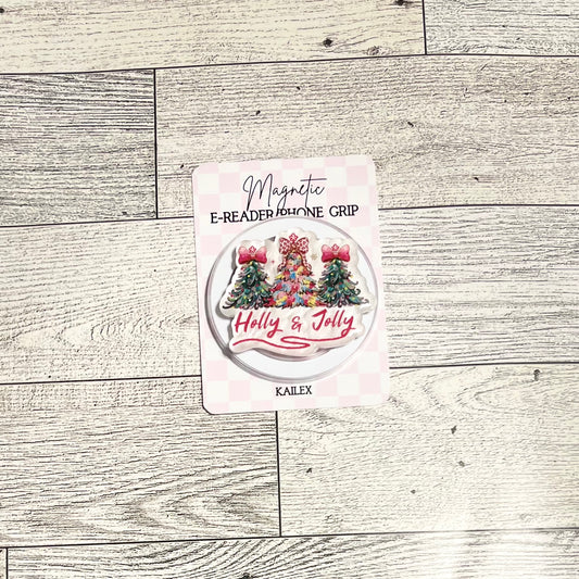 Holly & Jolly Christmas Trees - E-Reader, Phone, Kindle Grip for all Devices Magnetic Grip